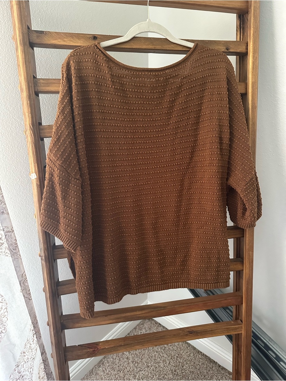 Time and Tru Chocolate Brown Textured Knit Scoop Neck Sweater - Picture 3 of 3